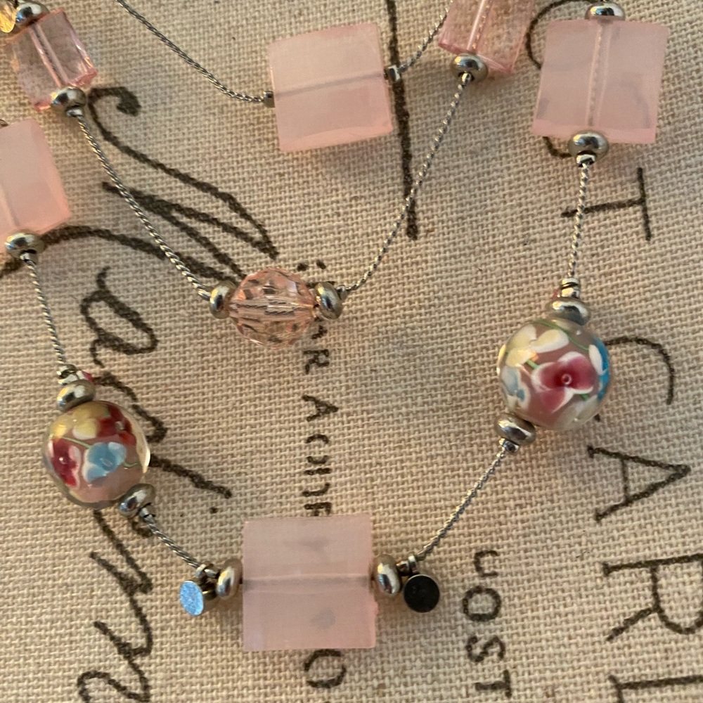 Elegant Pink and Silver Necklace with Glass Beads